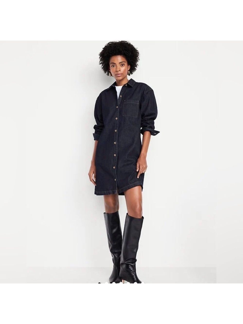Old Navy BoHo Fall Western Rodeo Long-Sleeve Denim Mini Shirt Dress M Tall